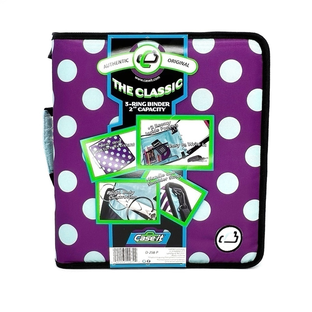 Case-It “The Classic” 2” Three Ring Binder Purple with Blue Polka Dots 3 New NWT
